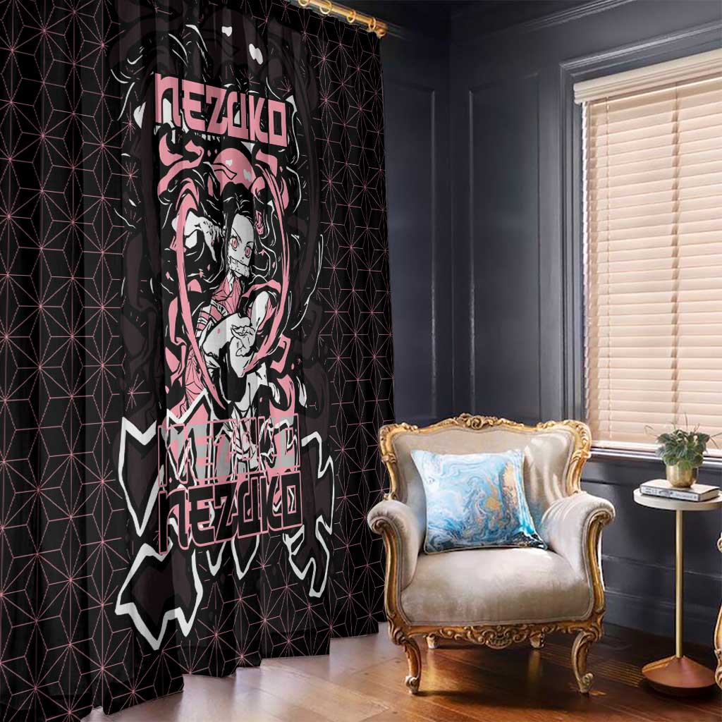Nezuko Demon Slayer Window Curtain with Pink and Black Manga Style Design - The Mazicc