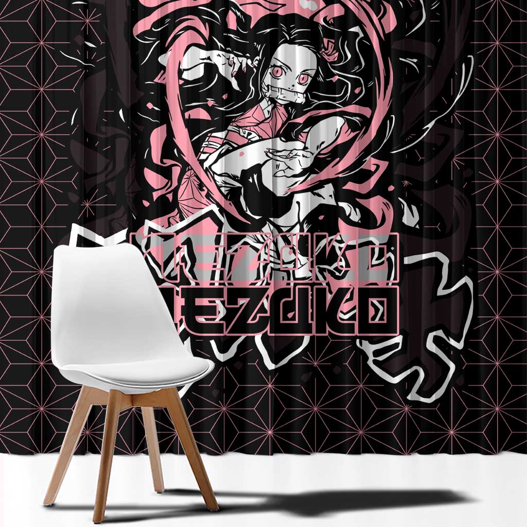 Nezuko Demon Slayer Window Curtain with Pink and Black Manga Style Design - The Mazicc
