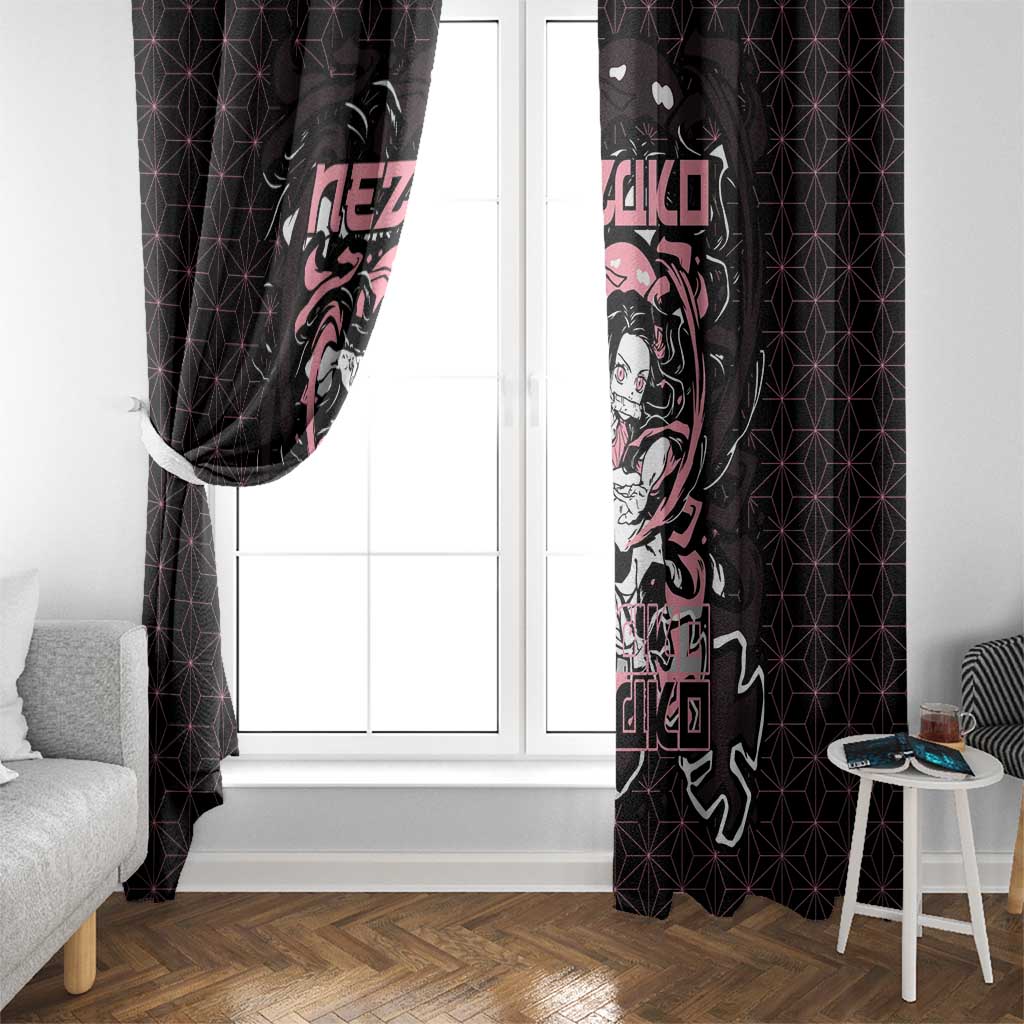 Nezuko Demon Slayer Window Curtain with Pink and Black Manga Style Design - The Mazicc