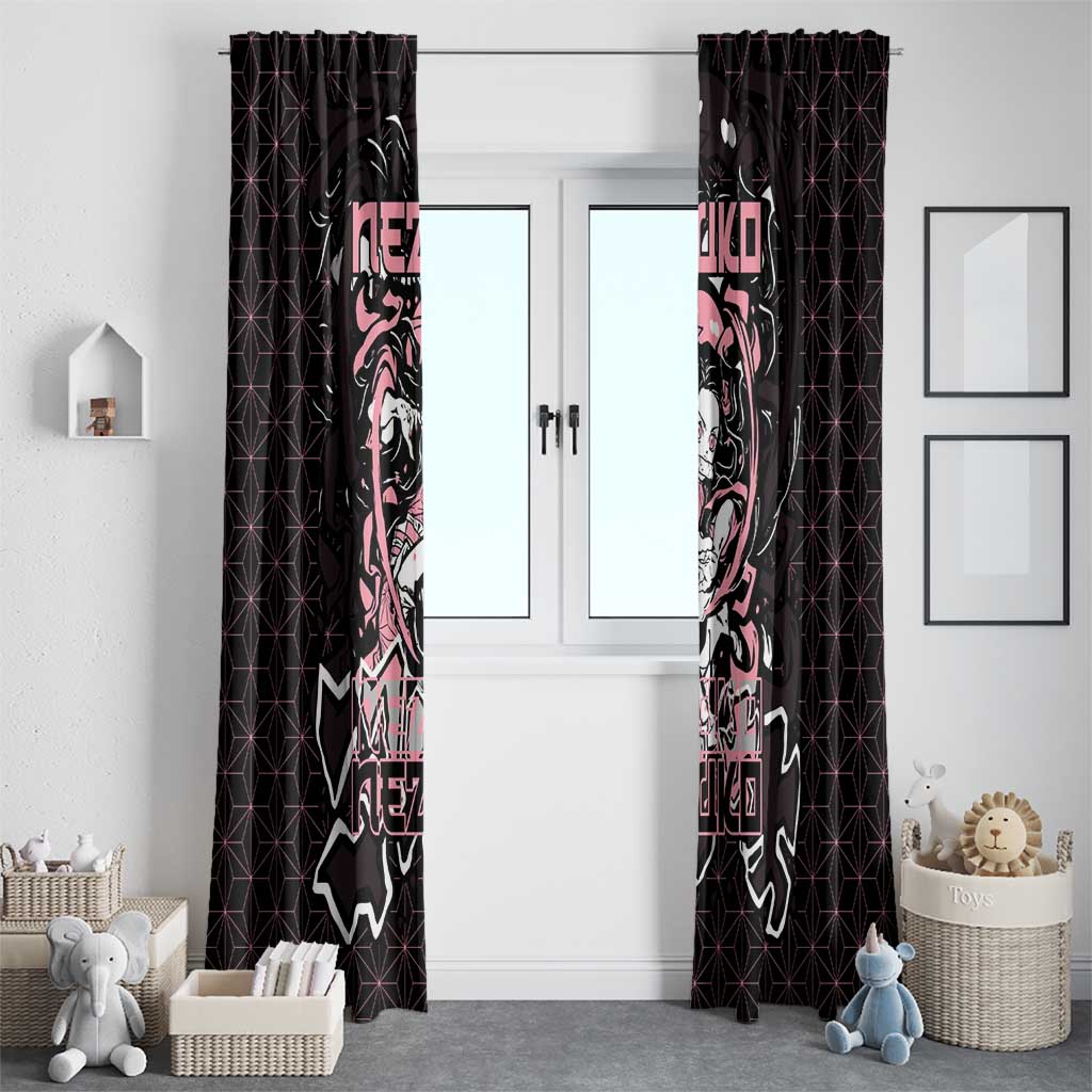 Nezuko Demon Slayer Window Curtain with Pink and Black Manga Style Design - The Mazicc