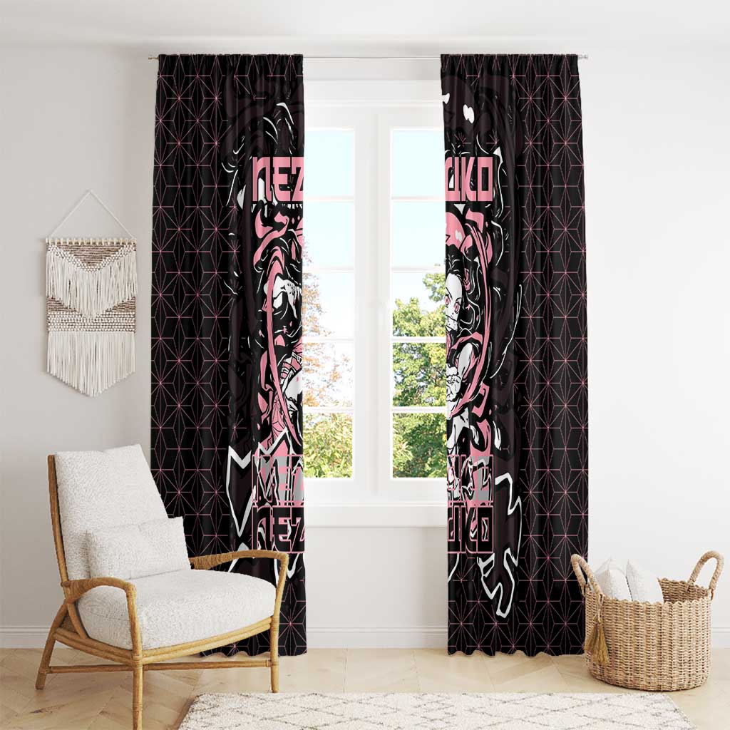 Nezuko Demon Slayer Window Curtain with Pink and Black Manga Style Design - The Mazicc