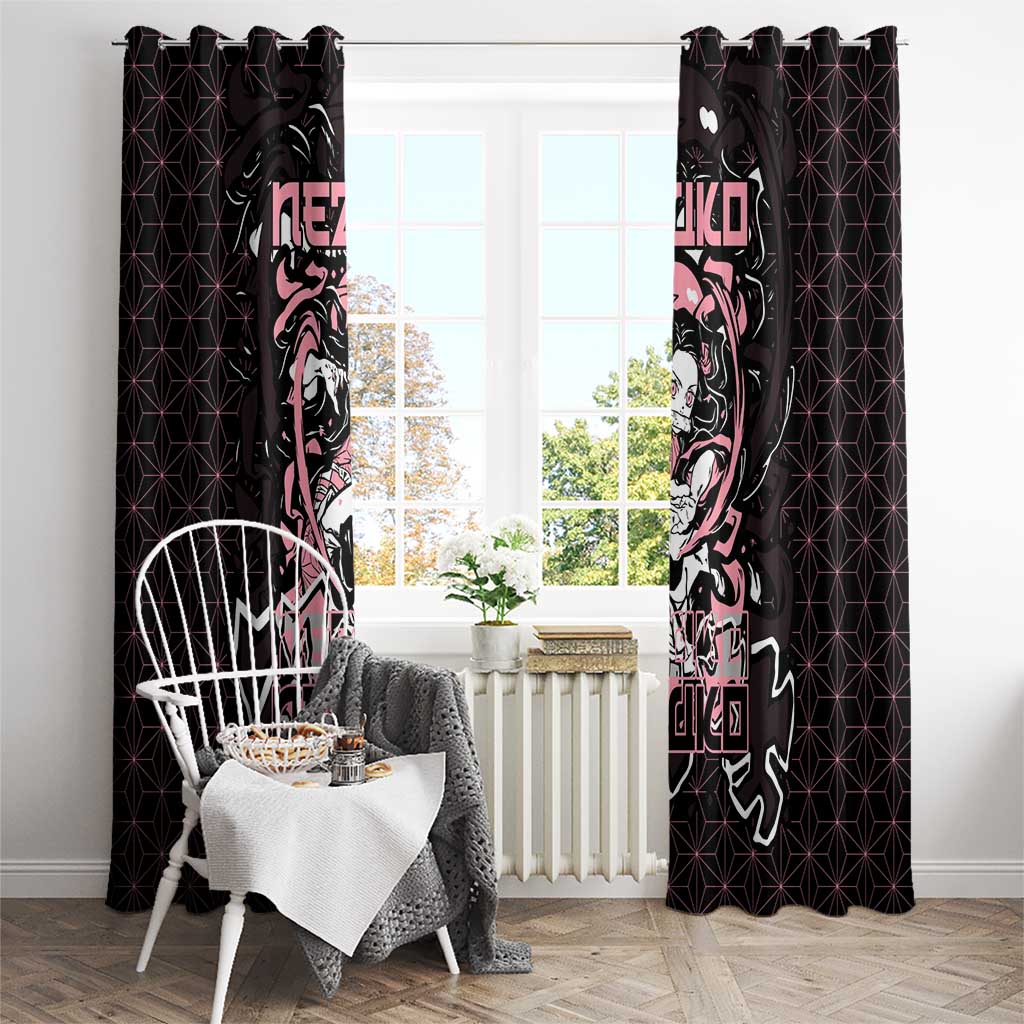 Nezuko Demon Slayer Window Curtain with Pink and Black Manga Style Design - The Mazicc