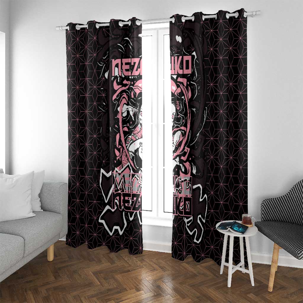 Nezuko Demon Slayer Window Curtain with Pink and Black Manga Style Design - The Mazicc