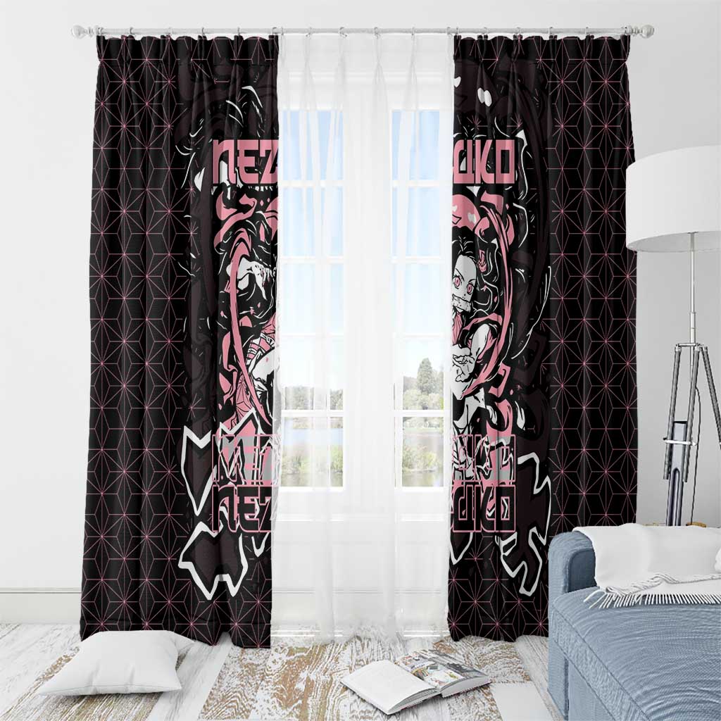 Nezuko Demon Slayer Window Curtain with Pink and Black Manga Style Design - The Mazicc