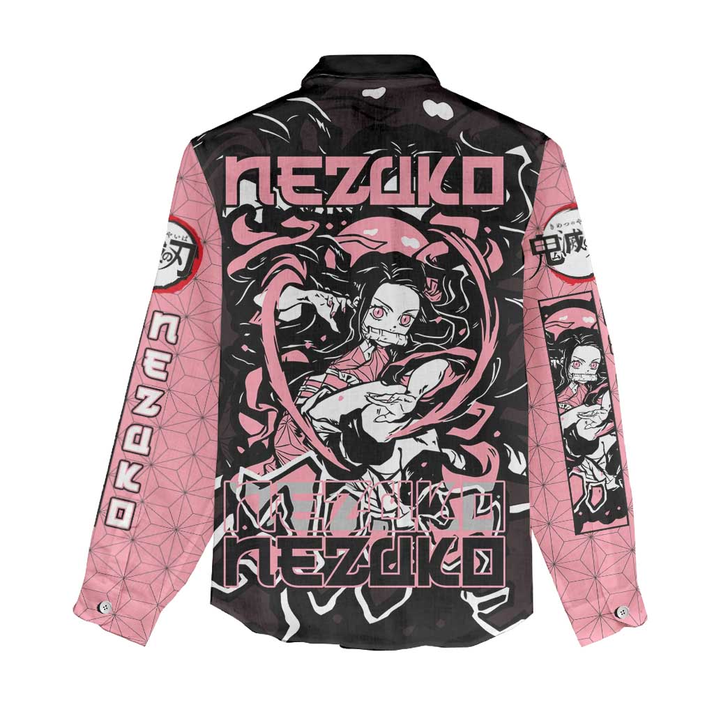 Nezuko Demon Slayer Women Casual Shirt with Pink and Black Manga Style Design - The Mazicc