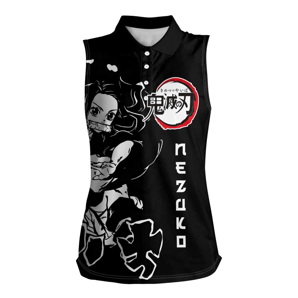 Nezuko Demon Slayer Women Sleeveless Polo Shirt with Pink and Black Manga Style Design - The Mazicc