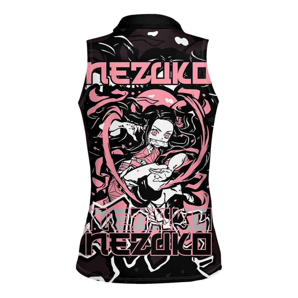 Nezuko Demon Slayer Women Sleeveless Polo Shirt with Pink and Black Manga Style Design - The Mazicc