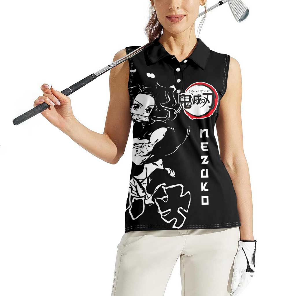 Nezuko Demon Slayer Women Sleeveless Polo Shirt with Pink and Black Manga Style Design - The Mazicc