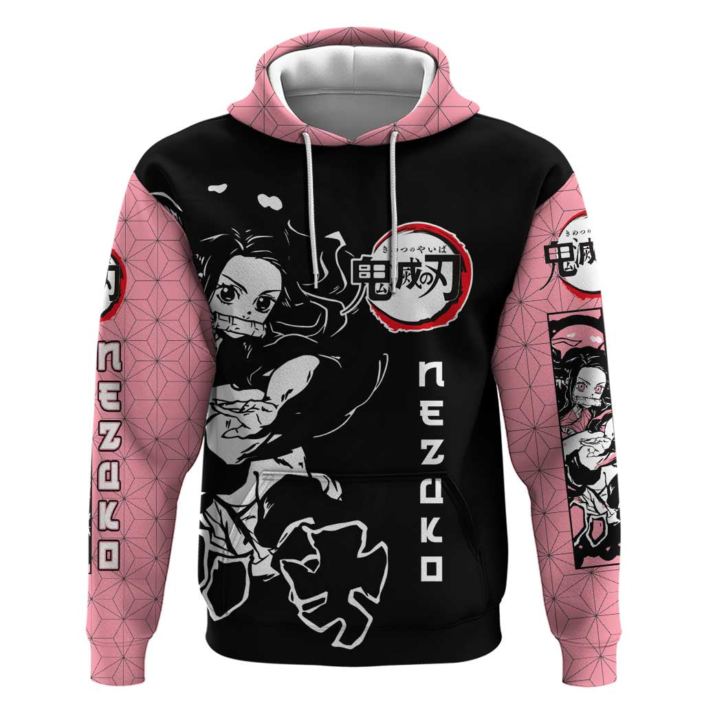 Nezuko Demon Slayer Zip Hoodie with Pink and Black Manga Style Design - The Mazicc
