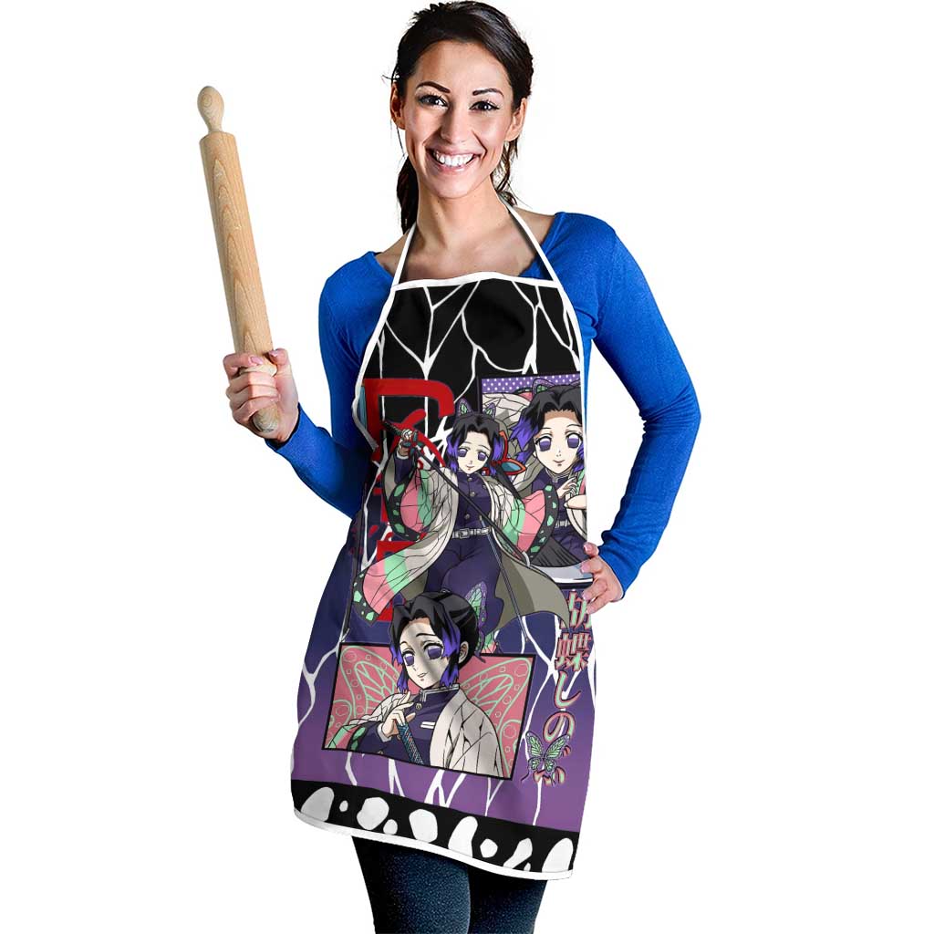 Shinobu Kocho Demon Slayer Apron with Purple and Black Web Style Design - The Mazicc