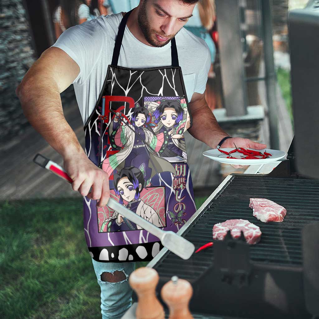 Shinobu Kocho Demon Slayer Apron with Purple and Black Web Style Design - The Mazicc
