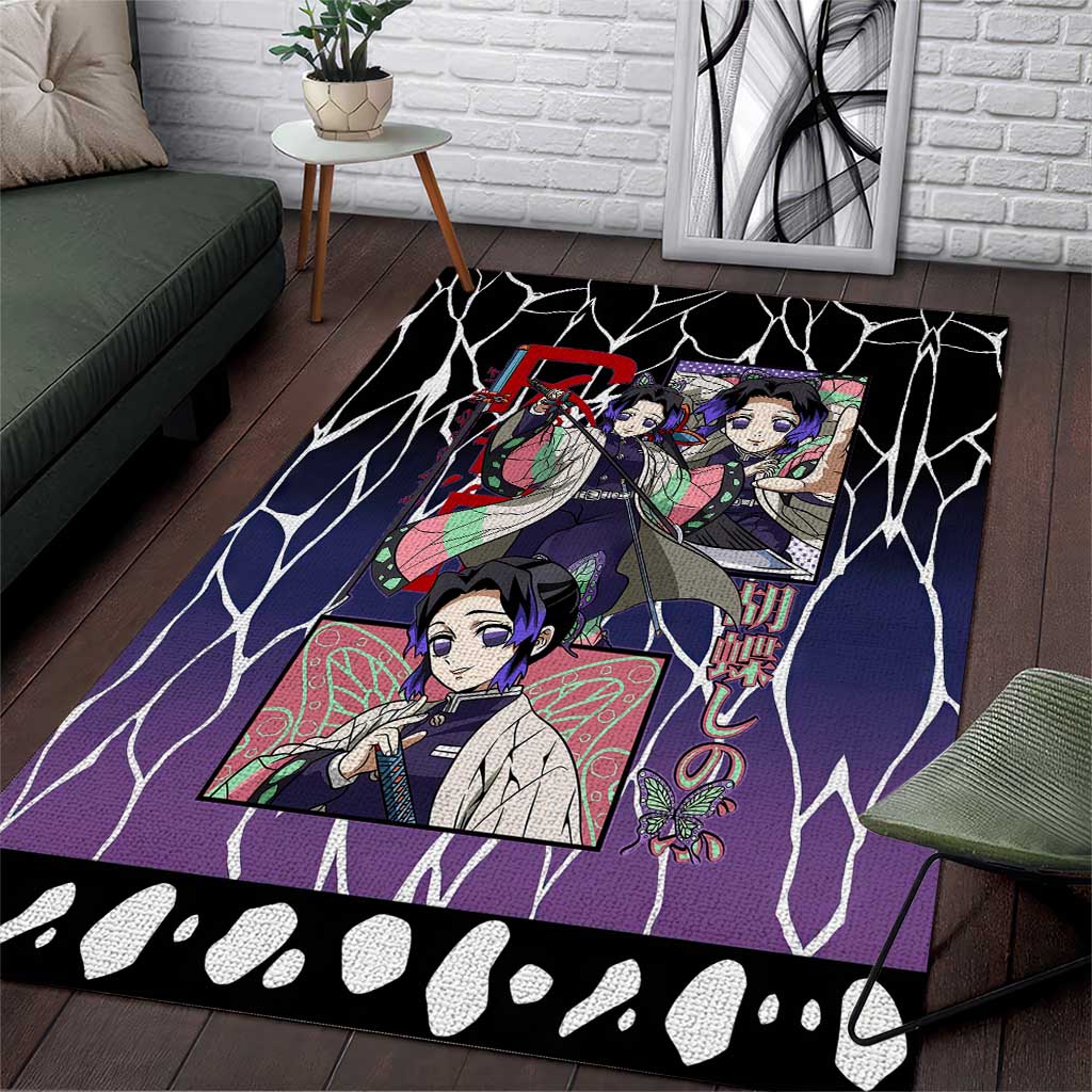 Shinobu Kocho Demon Slayer Area Rug with Purple and Black Web Style Design - The Mazicc