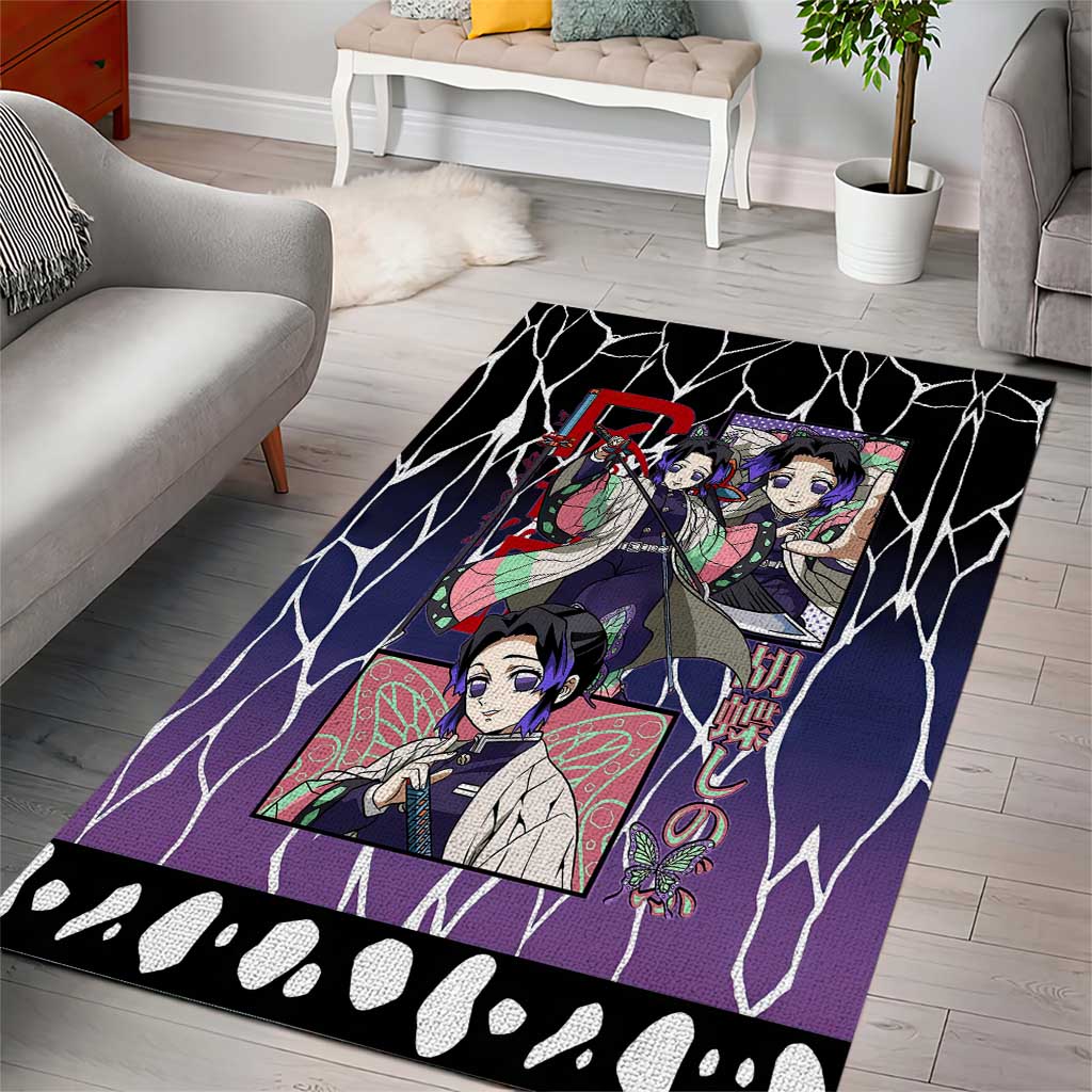 Shinobu Kocho Demon Slayer Area Rug with Purple and Black Web Style Design - The Mazicc