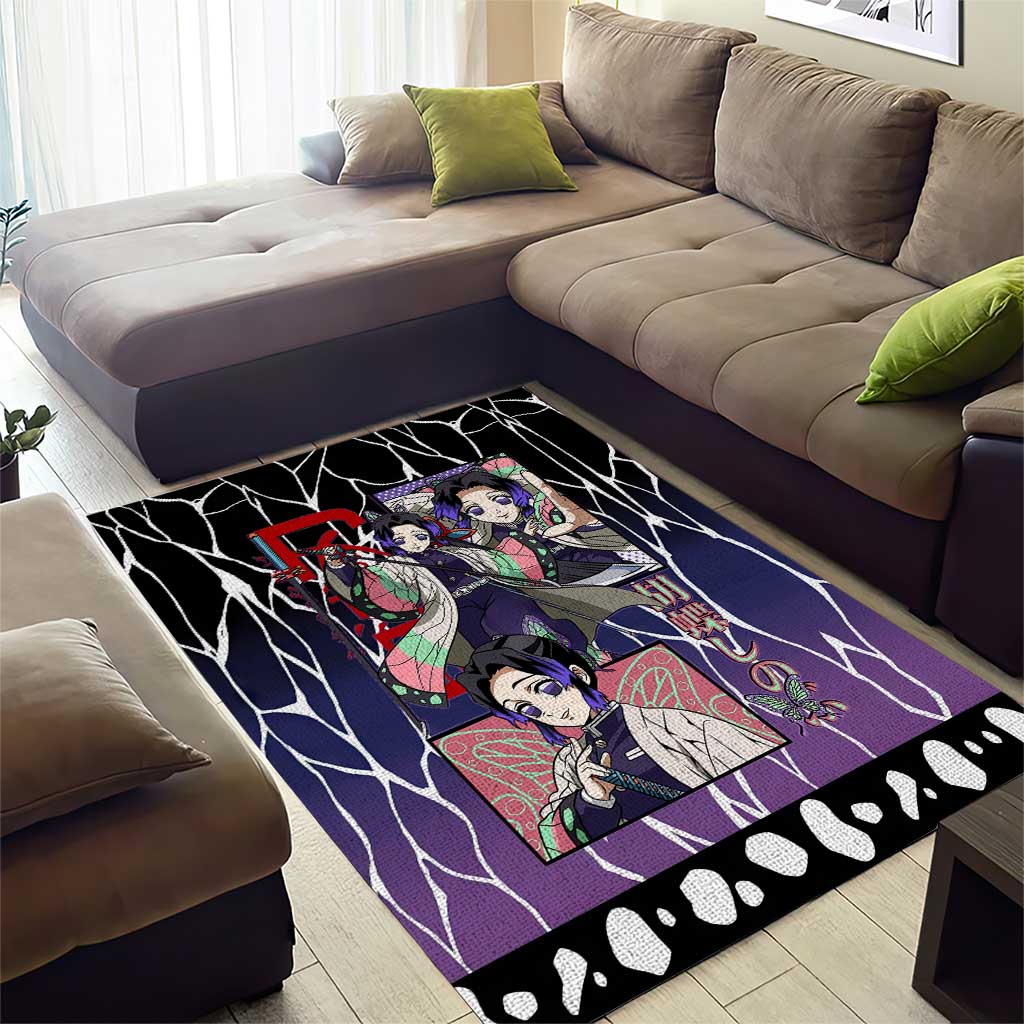 Shinobu Kocho Demon Slayer Area Rug with Purple and Black Web Style Design - The Mazicc