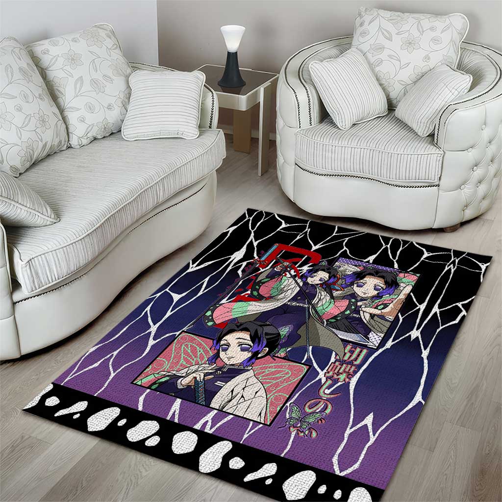 Shinobu Kocho Demon Slayer Area Rug with Purple and Black Web Style Design - The Mazicc