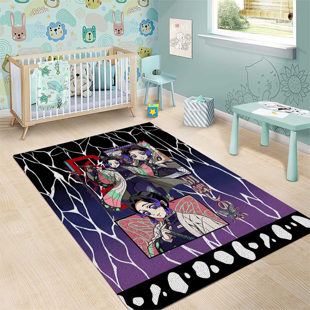 Shinobu Kocho Demon Slayer Area Rug with Purple and Black Web Style Design - The Mazicc
