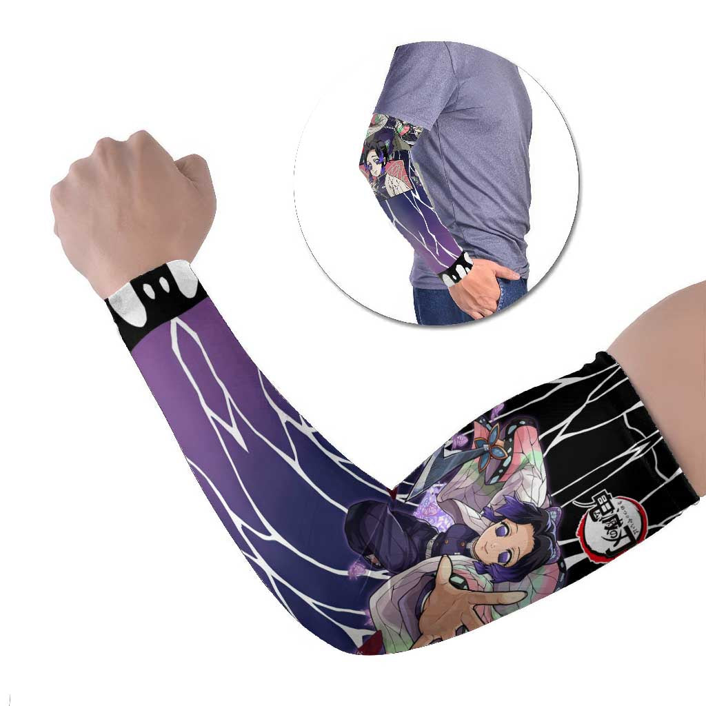 Shinobu Kocho Demon Slayer Arm Sleeves with Purple and Black Web Style Design - The Mazicc