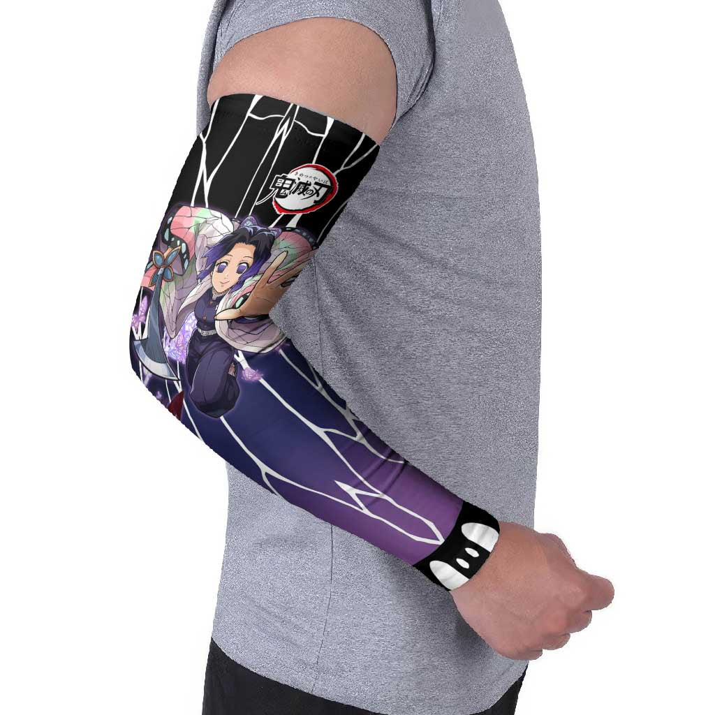 Shinobu Kocho Demon Slayer Arm Sleeves with Purple and Black Web Style Design - The Mazicc