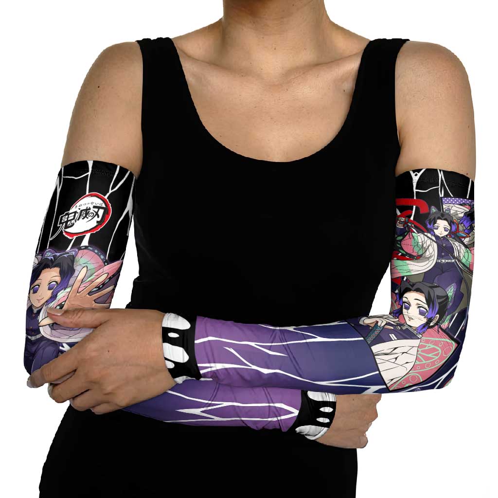 Shinobu Kocho Demon Slayer Arm Sleeves with Purple and Black Web Style Design - The Mazicc