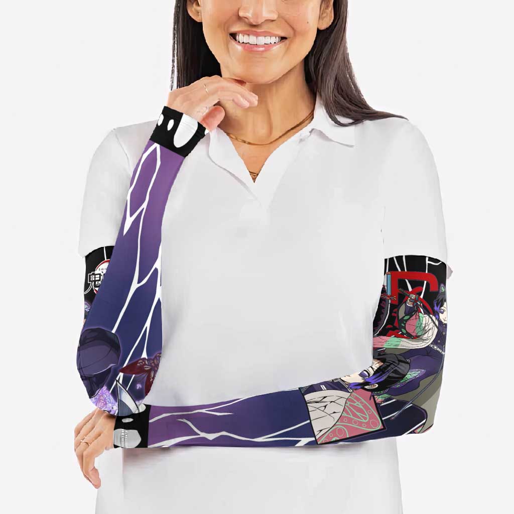 Shinobu Kocho Demon Slayer Arm Sleeves with Purple and Black Web Style Design - The Mazicc
