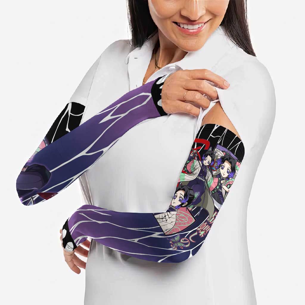 Shinobu Kocho Demon Slayer Arm Sleeves with Purple and Black Web Style Design - The Mazicc