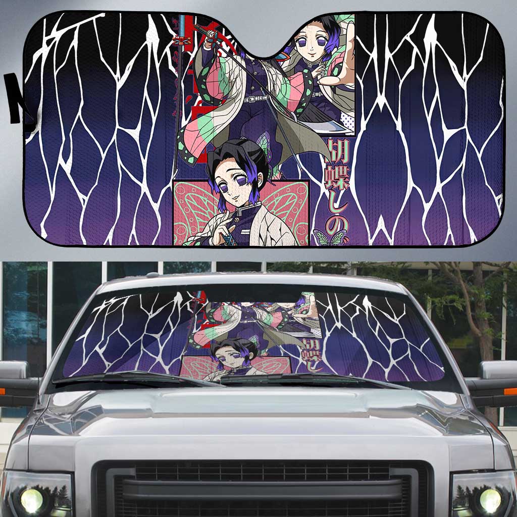 Shinobu Kocho Demon Slayer Auto Sun Shade with Purple and Black Web Style Design - The Mazicc
