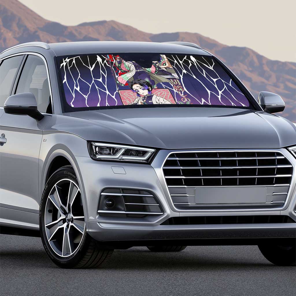 Shinobu Kocho Demon Slayer Auto Sun Shade with Purple and Black Web Style Design - The Mazicc