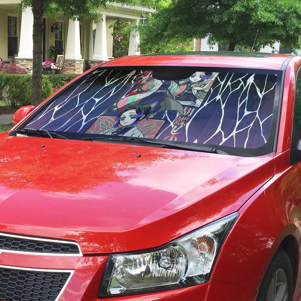 Shinobu Kocho Demon Slayer Auto Sun Shade with Purple and Black Web Style Design - The Mazicc