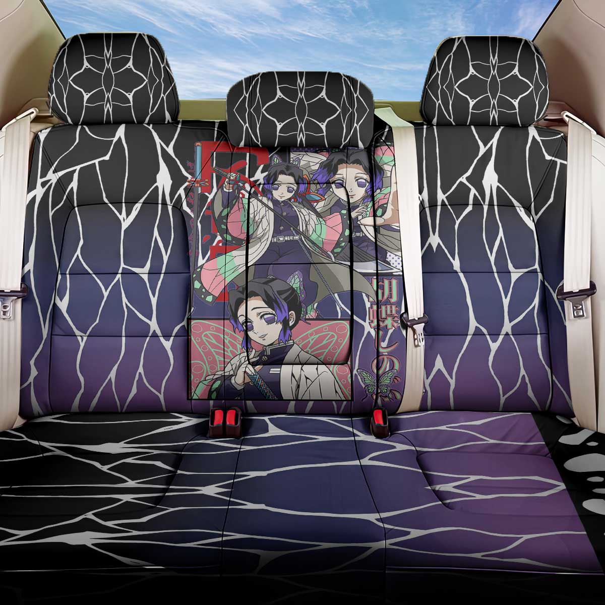 Shinobu Kocho Demon Slayer Back Car Seat Cover with Purple and Black Web Style Design - The Mazicc