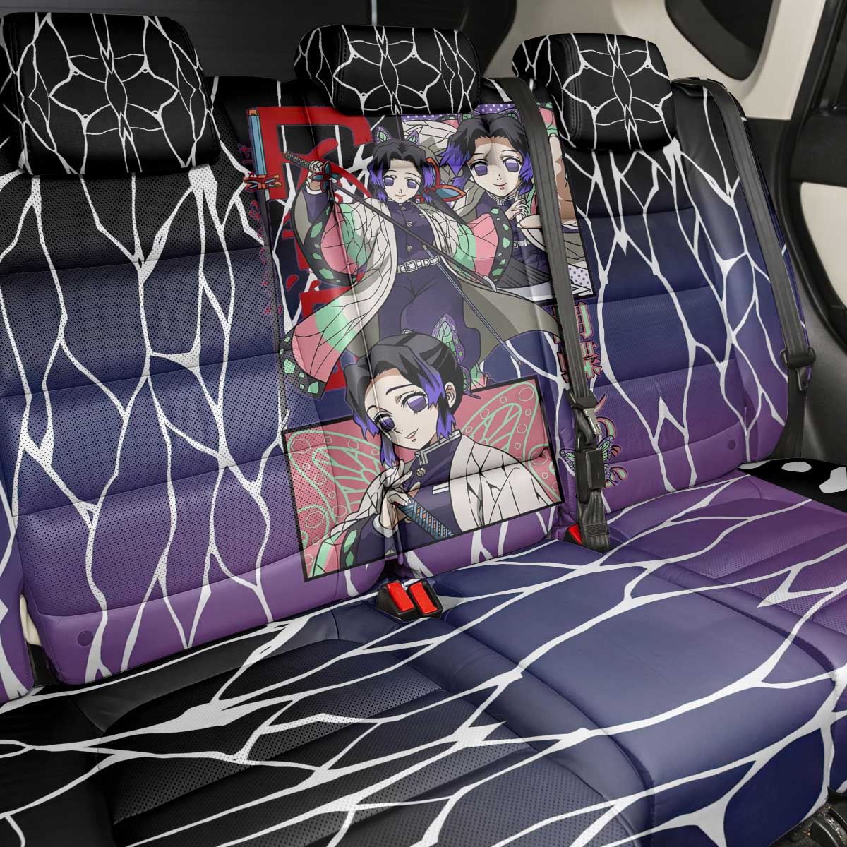 Shinobu Kocho Demon Slayer Back Car Seat Cover with Purple and Black Web Style Design - The Mazicc