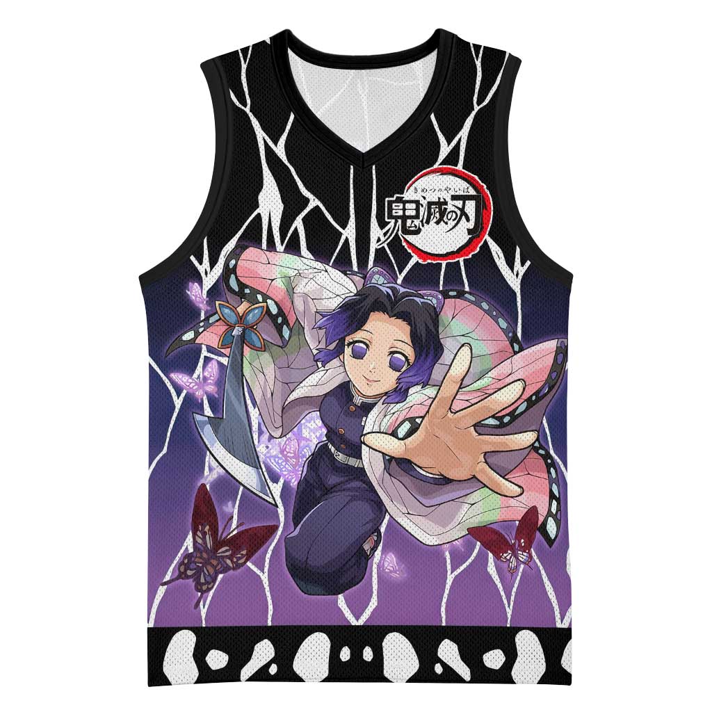 Shinobu Kocho Demon Slayer Basketball Jersey with Purple and Black Web Style Design - The Mazicc