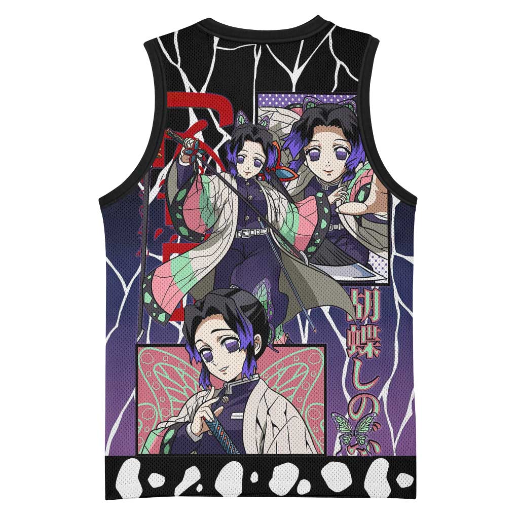 Shinobu Kocho Demon Slayer Basketball Jersey with Purple and Black Web Style Design - The Mazicc