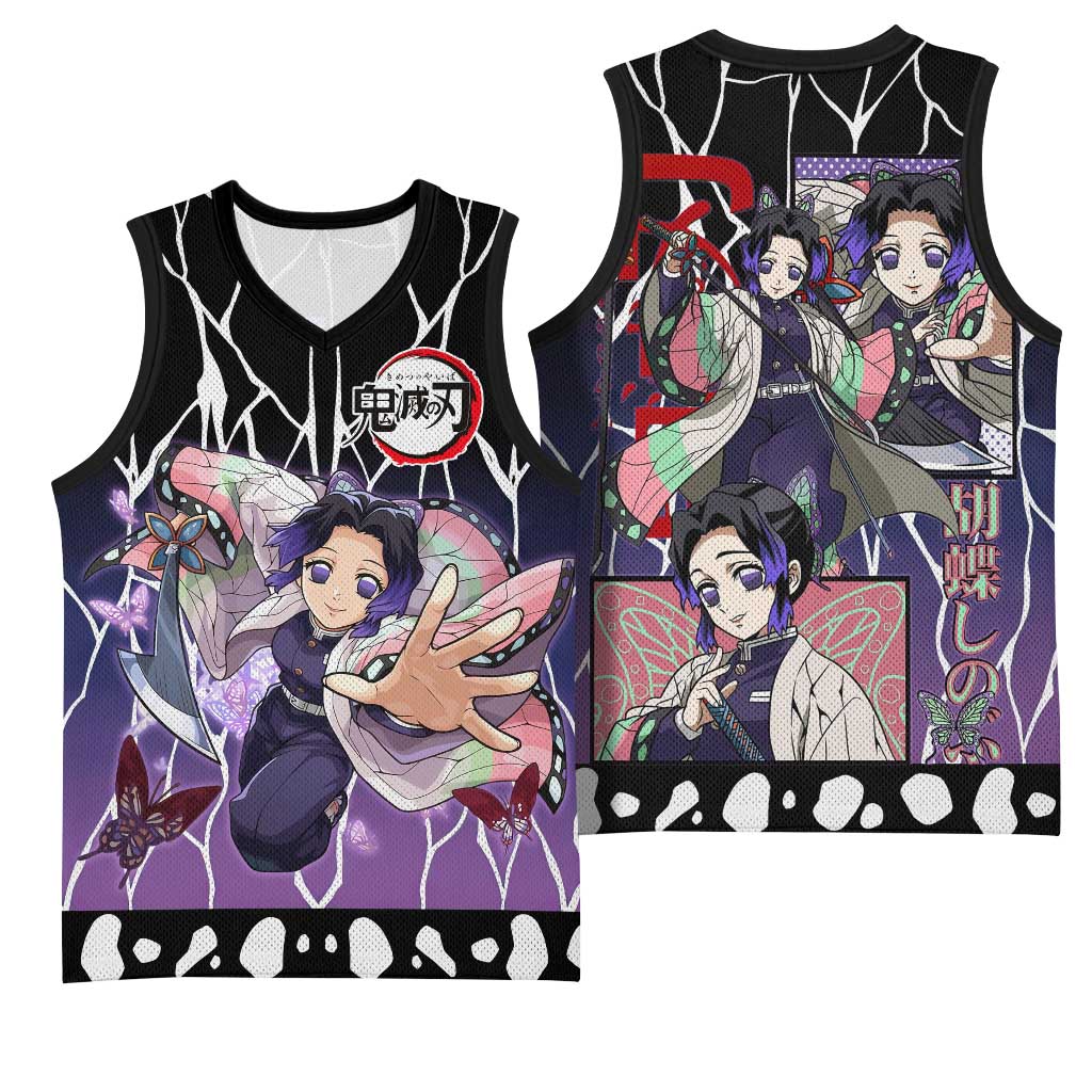 Shinobu Kocho Demon Slayer Basketball Jersey with Purple and Black Web Style Design - The Mazicc