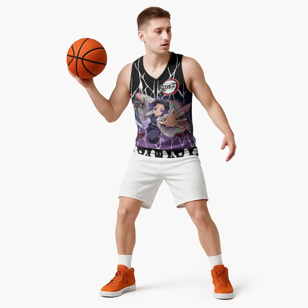 Shinobu Kocho Demon Slayer Basketball Jersey with Purple and Black Web Style Design - The Mazicc
