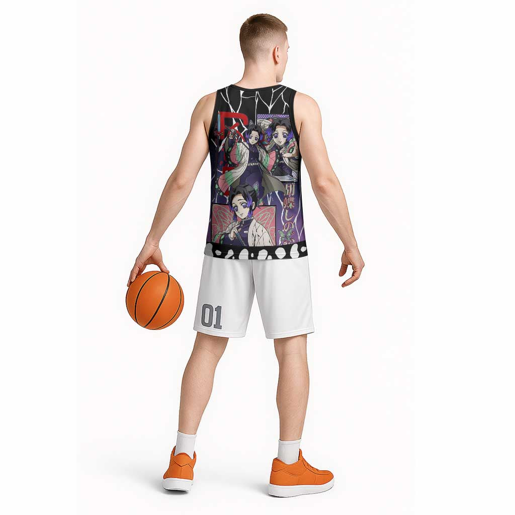Shinobu Kocho Demon Slayer Basketball Jersey with Purple and Black Web Style Design - The Mazicc