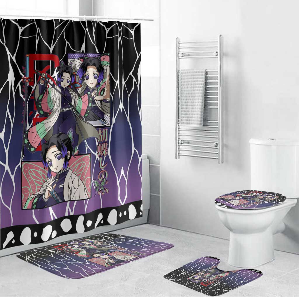 Shinobu Kocho Demon Slayer Bathroom Set with Purple and Black Web Style Design - The Mazicc