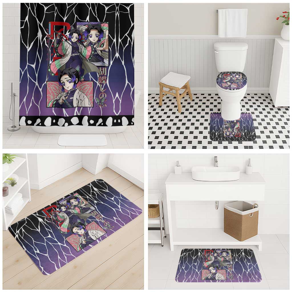Shinobu Kocho Demon Slayer Bathroom Set with Purple and Black Web Style Design - The Mazicc