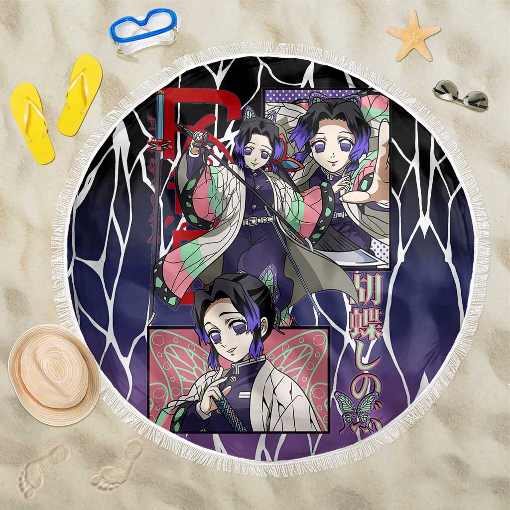 Shinobu Kocho Demon Slayer Beach Blanket with Purple and Black Web Style Design - The Mazicc