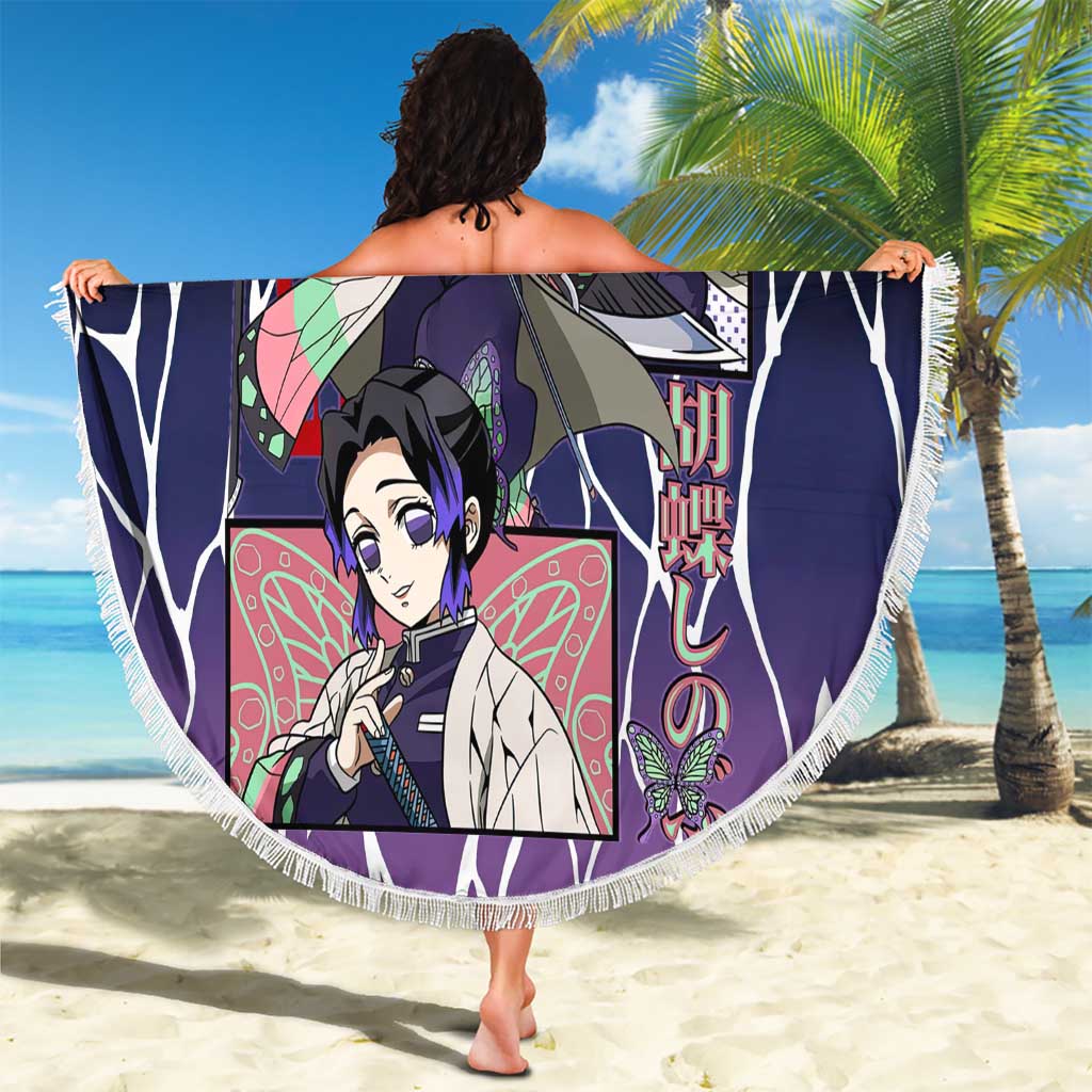 Shinobu Kocho Demon Slayer Beach Blanket with Purple and Black Web Style Design - The Mazicc