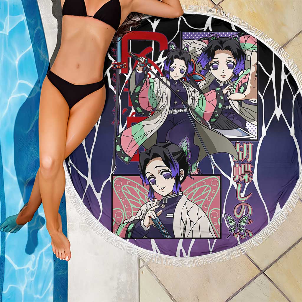 Shinobu Kocho Demon Slayer Beach Blanket with Purple and Black Web Style Design - The Mazicc
