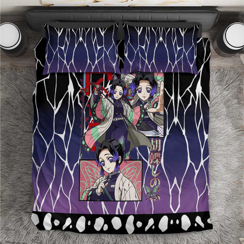 Shinobu Kocho Demon Slayer Bedding Set with Purple and Black Web Style Design - The Mazicc