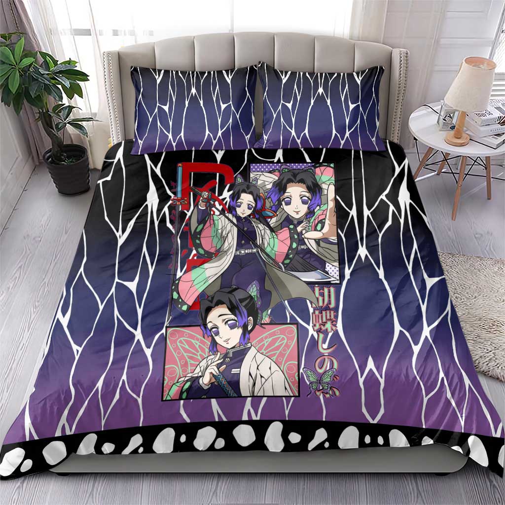 Shinobu Kocho Demon Slayer Bedding Set with Purple and Black Web Style Design - The Mazicc