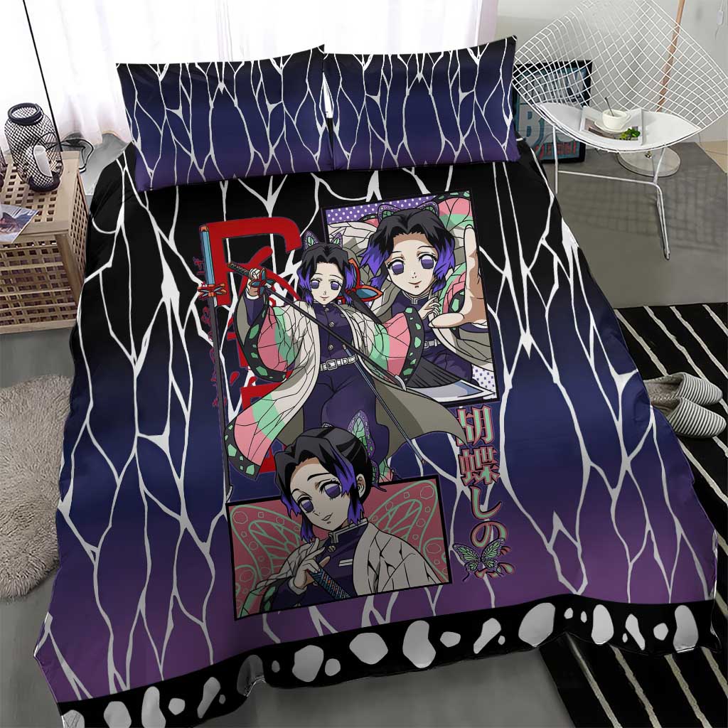 Shinobu Kocho Demon Slayer Bedding Set with Purple and Black Web Style Design - The Mazicc