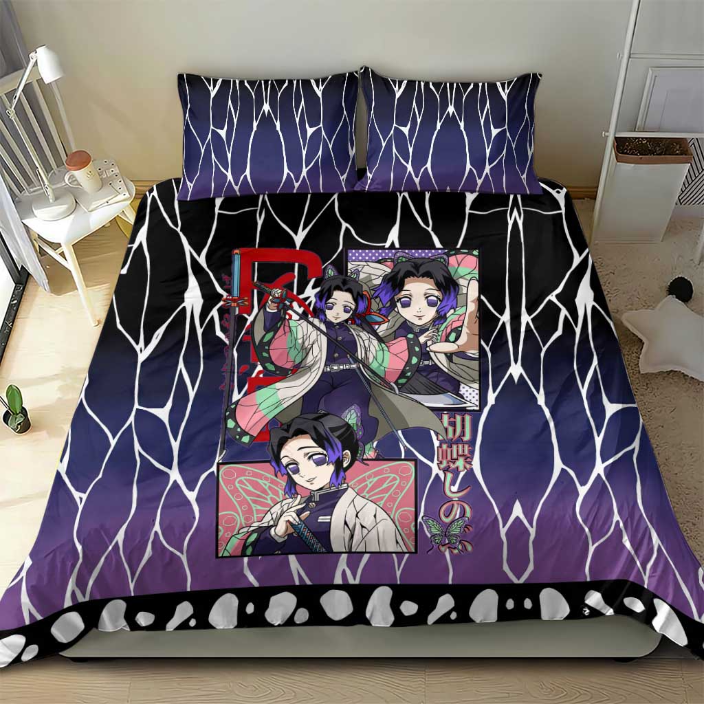 Shinobu Kocho Demon Slayer Bedding Set with Purple and Black Web Style Design - The Mazicc