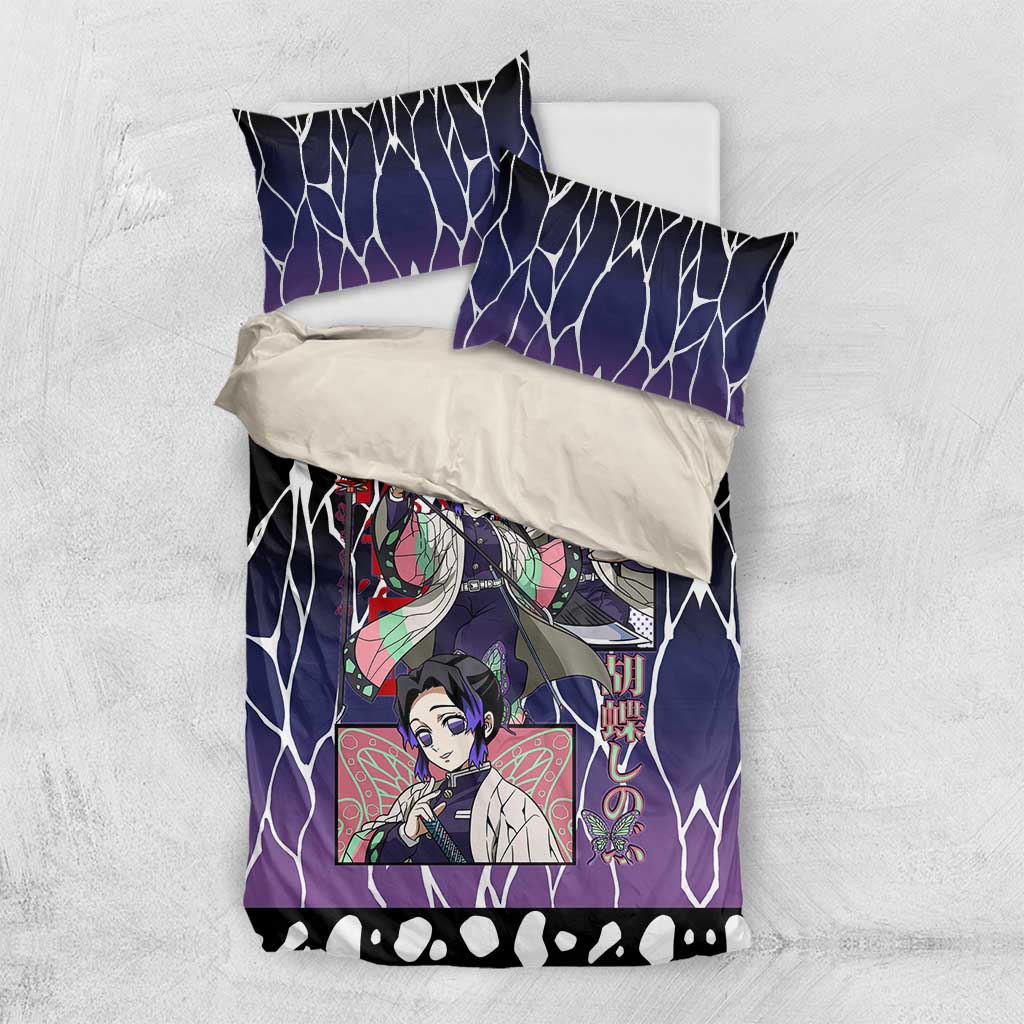 Shinobu Kocho Demon Slayer Bedding Set with Purple and Black Web Style Design - The Mazicc