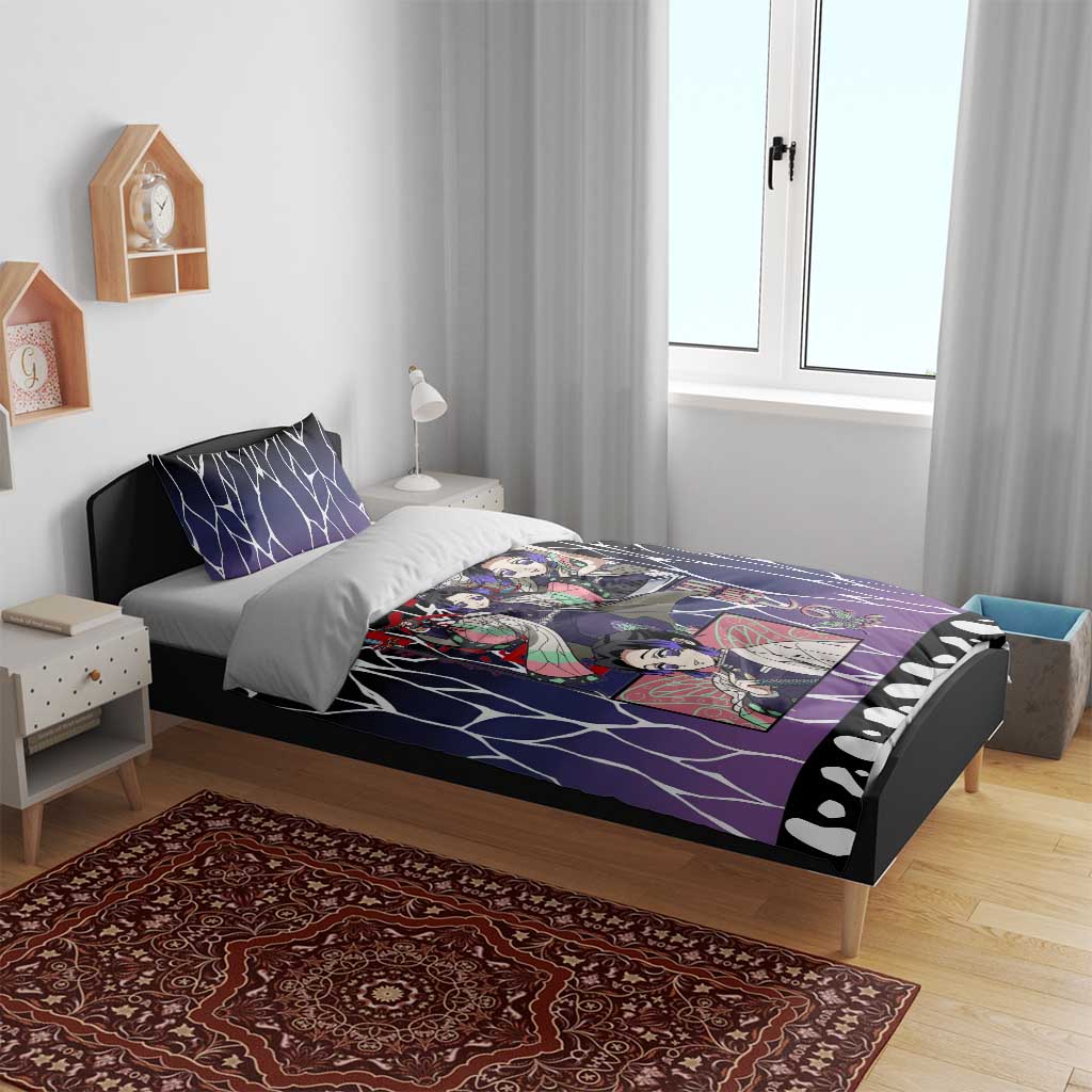 Shinobu Kocho Demon Slayer Bedding Set with Purple and Black Web Style Design - The Mazicc