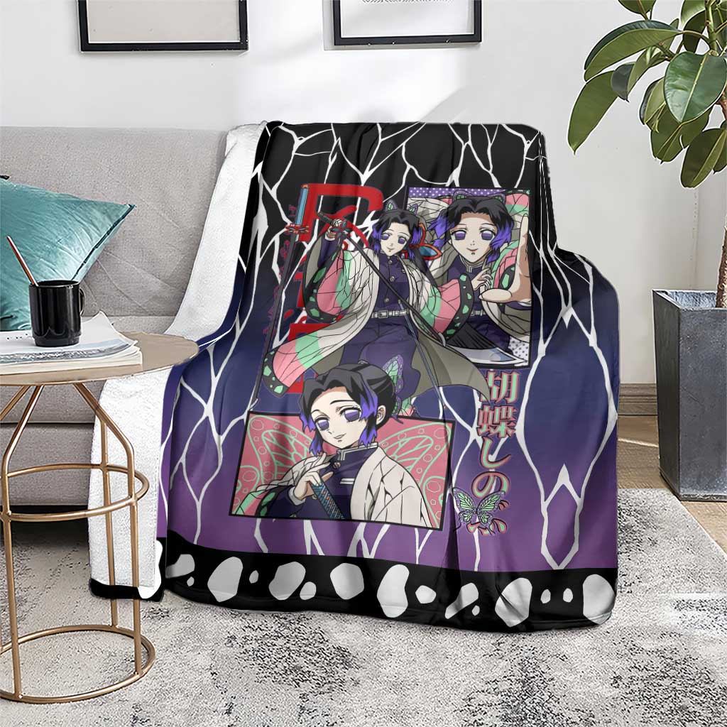 Shinobu Kocho Demon Slayer Blanket with Purple and Black Web Style Design - The Mazicc