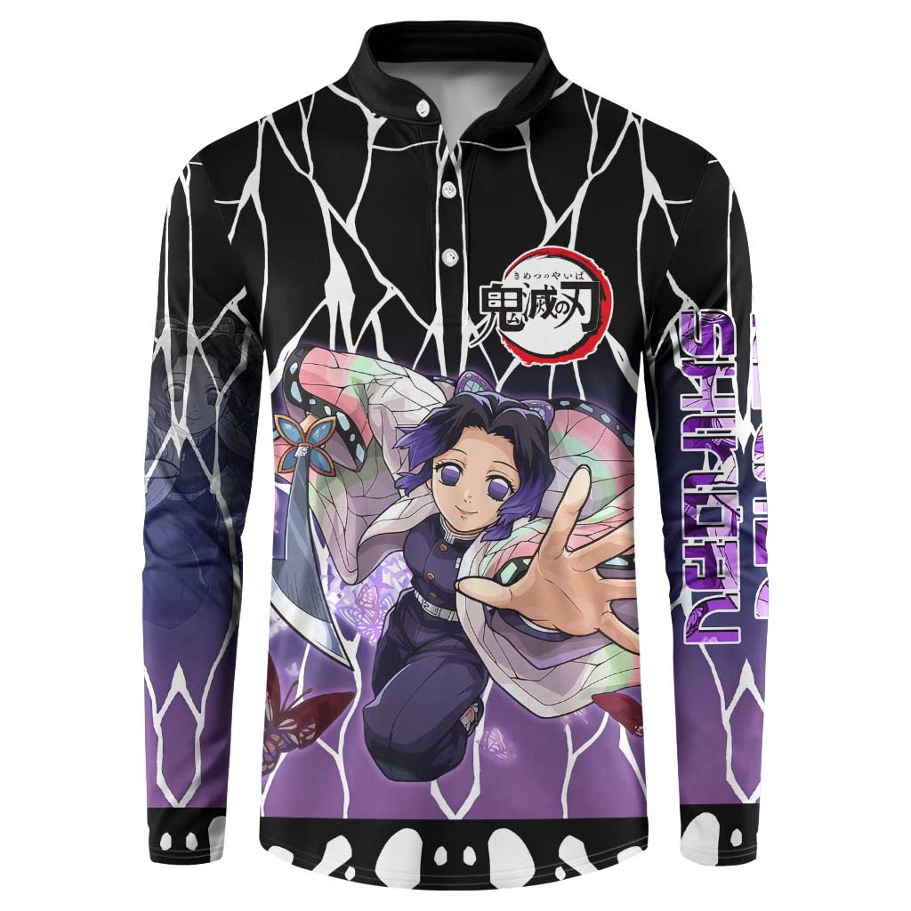 Shinobu Kocho Demon Slayer Button Sweatshirt with Purple and Black Web Style Design - The Mazicc