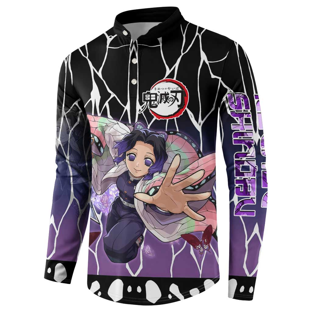 Shinobu Kocho Demon Slayer Button Sweatshirt with Purple and Black Web Style Design - The Mazicc