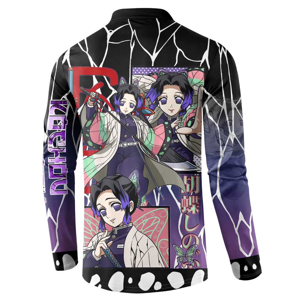 Shinobu Kocho Demon Slayer Button Sweatshirt with Purple and Black Web Style Design - The Mazicc